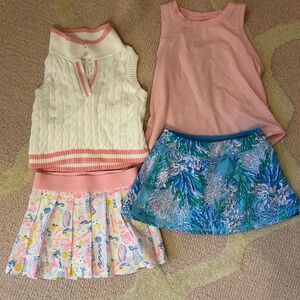 Lilly Pulitzer Luxletic Pink and White Sleeveless Tops with Skirts XS 2-3